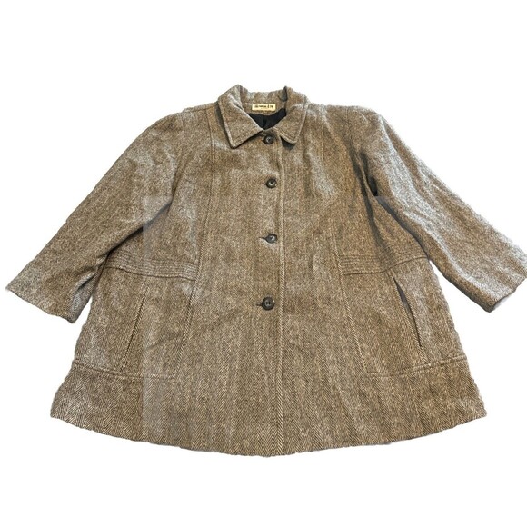 VTG Herman Kay Women's Gray Tweed  Wool Blend Button Front Pea Coat Sz 22P - Picture 1 of 13